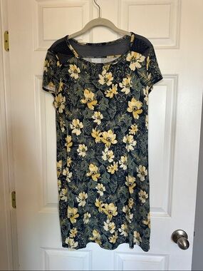Sunday Black Midi Dress with Yellow & Cream Floral Print